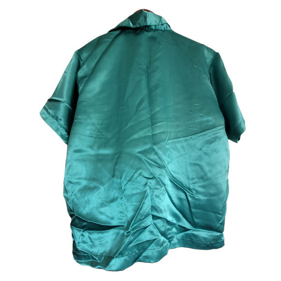 Vintage Private Touch Teal Green Blue Silky Shimmery Short Set Pajamas Sleepwear - Picture 3 of 12